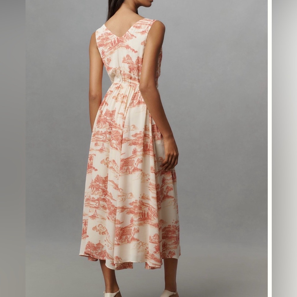Reformation Farrah Sleeveless Red and Cream Patterned Dress - Picture 3 of 4
